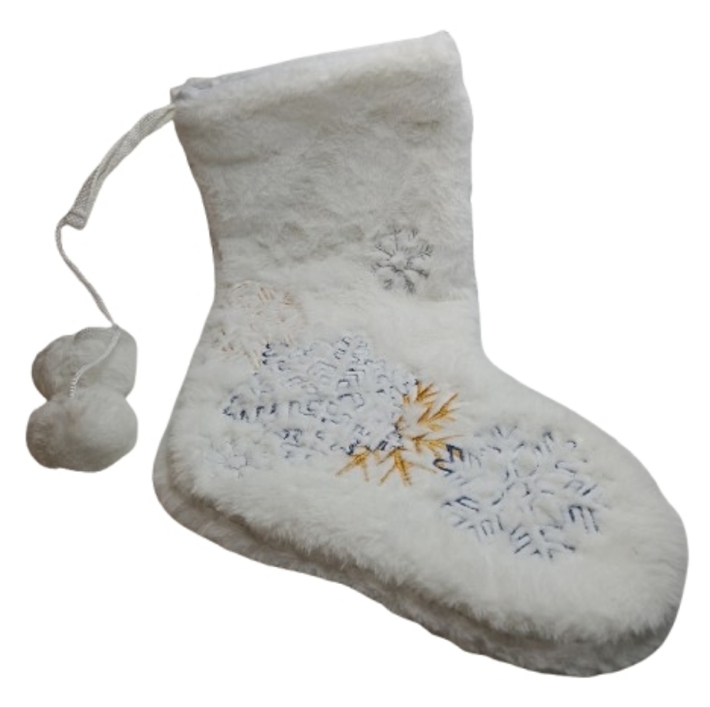 White Holiday Stocking with Snowflake Design